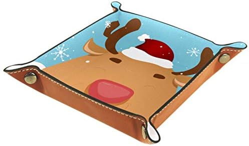 Lyetny Christmas Holiday Rainndeer Organizador de bandeja Caixa de armazenamento Bandeja de desktop Caddy Bandeja Chave de caixa de moeda de caixa de moeda de caixa de armazenamento de bandeja, 20.5x20.5cm