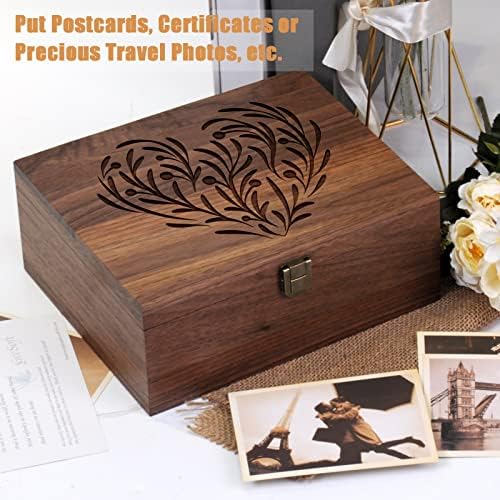 Memória de madeira de Walnut Eduromi Caixa de lembrança com tampa e trava articulada para itens preciosos, caixa de armazenamento decorativo