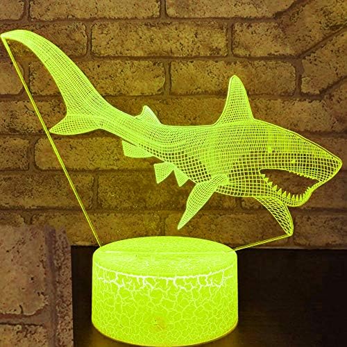 Jinnwell 3D Shark Fish Night Lâmpada leve Ilusão LED 7 Alteração de cor Touch Touch Tabel Tabel Lâmpadas de decoração