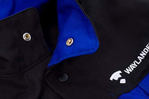 Jaqueta de soldagem de algodão resistente à chama de Waylander com fechos de botão Snap e pulso - preto/azul