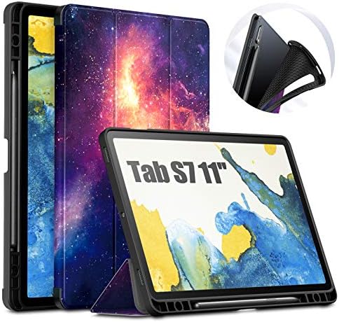 Infiland Galaxy Tab S7 Caixa com o suporte de caneta S, tampa de estojo tritudida fina compatível com o Samsung Galaxy Tab S7 Sm-T870/T875/T876 2020 Tablet de liberação [AUTO WAKE/SLEEP], Galaxy