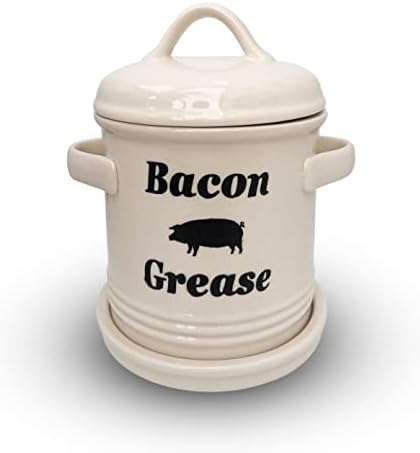 Recipiente de graxa de bacon cerâmica com tampa do filtro e bandeja de apanhador de graxa removível, caixa de bacon | Farmhouse Home