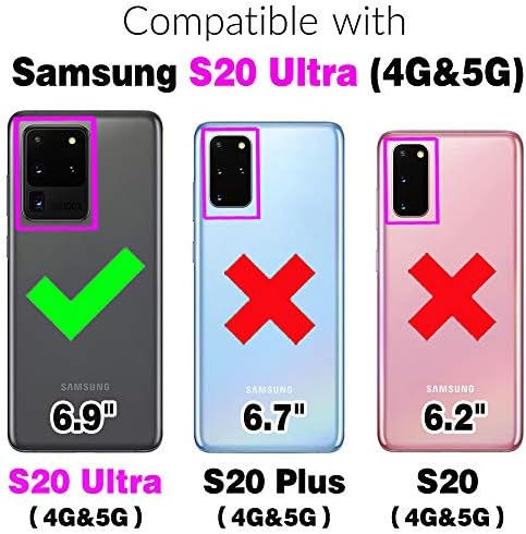 Furiet Compatível com a caixa de carteira Samsung Galaxy S20 Ultra 5G e a pulseira de pulseira de pulso de couro para suporte de cartolina