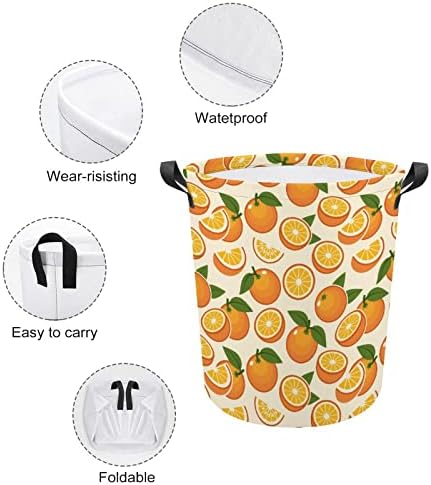 Bolsa de lavanderia laranja cesta de cesta de lavagem de lixo de armazenamento de armazenamento dobrável alto com alças