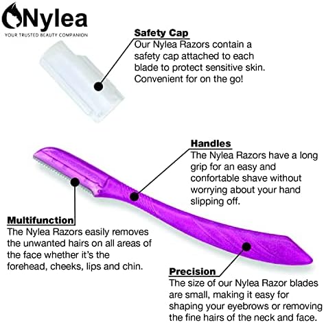 Nylea 3-Pack Eybrow Razor Trimmer For Women Face [Extra Precision] Pêssego Removedor de fuzz | Shaper de cabelo facial