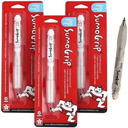 Lápis de Sumogrip Sakura com Grip Comfort - Lápis Mecânicos Ergonômicos 0,9 mm - Clear - 3 pacote