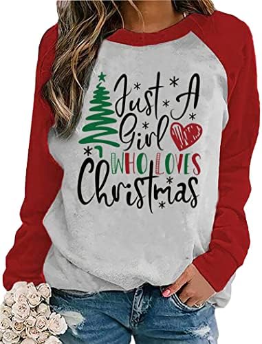 Apenas uma garota que adora moletom de árvore de Natal para mulheres de manga raglan tops de camisa de bloco colorido