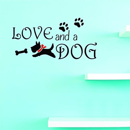 Design com decalques de vinil amor e uma arte de parede de cachorro tamanho 20 polegadas x 40 polegadas