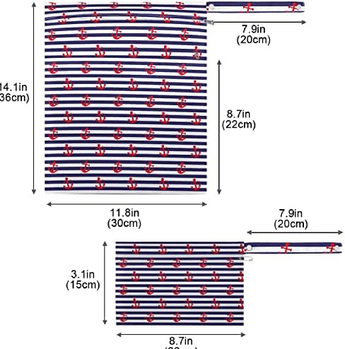 ZZXXB âncora listrada à prova d'água bolsa molhada fralda reutilizável bolsa molhada com bolso de zíper para viajar