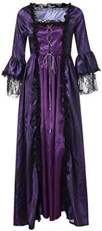 Vestido Cosplay Cosplay Princesa Mulheres Lace Retro Vestido Mulheres Midi Vestidos Casual Victorian Traje Purple