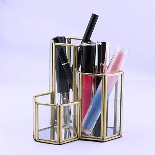 ZZYINH AN207 Organizador de maquiagem Brush de maquiagem Gold Gold Geométrico Acessório Cosmético Stand com 3 Jóias de Jóias