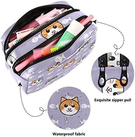 Gatos de gatos fofos e capa de lápis de peixe, bolsa de lápis de grande capacidade com zíper de bolsa de cosméticos portátil,