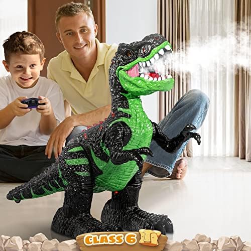 MagicDinosaur Control remoto T-Rex Dinosaur Toy para meninos 3-5, Tiranossauro realista com névoa de água, luz piscando, rugindo, grande T-Rex elétrico com bateria recarregável para crianças presente de aniversário para crianças Presente de aniversário