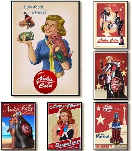 NA Conjunto de 9pcs vintage nuka cola pin-up poster poster alternativo arte decalque caseira sem moldura 11.6x16.5inch