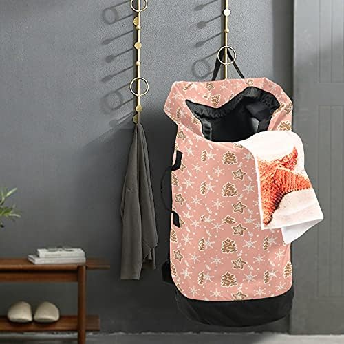 Star Tree Snowflake Laundry Bolsa de lavanderia pesada Mochila com alças e alças de ombro Viagem Bolsa de roupa com tração de tração