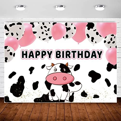 InMemory Cow Feliz Aniversário Balões Balões Balões Branco Rosa Principal Fotografia de Aniversário Para Crianças menino menina Vaca