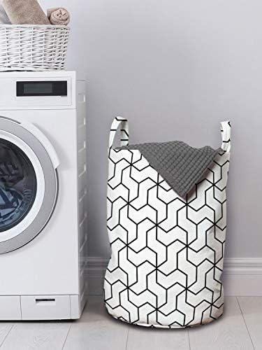 Bolsa de lavanderia em preto e branco de Ambesonne, arranjo geométrico com linhas de design monocromático e ilusão