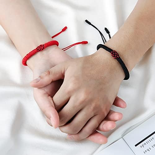 Bracelets de casal combinando para homens mulheres vermelhas mix preto infinito amor sortudo bracelete tibetano amuleto de amuleto