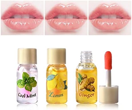 Óleo labial - 3pcs 3,6 ml de essências de plantas naturais Conjunto de óleo de lábios, limão Mint Ginger Alterwling Gloss,
