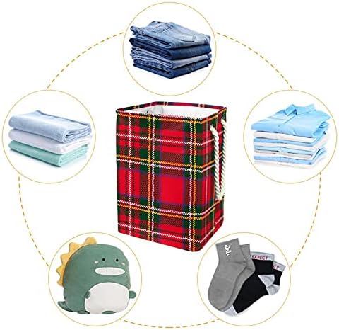 Indicultura da linha xadrez vermelha e verde Linha branca grande cesto de roupa prejudicável a água para roupas de roupa prejudicável