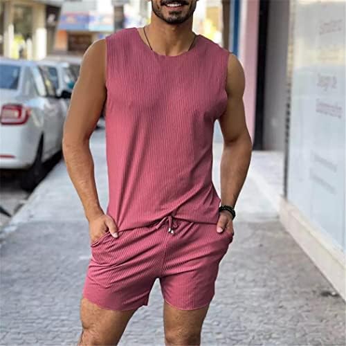 Homens casuais colorido sólido férias o-pescoço sem mangas camiseta e shorts 2 peças conjuntos de roupas de rua