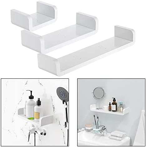 Prateleiras de parede flutuante grossa prateleiras em forma de U White para exibição de banheiro organizador de cabeceira de cabeceira montada na cabeceira das prateleiras de canto