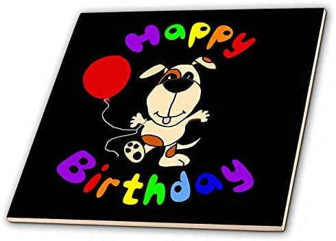 3drose engraçado dançar cachorro cachorro com balão feliz aniversário desenho animado - telhas