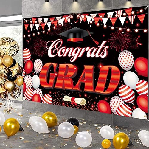 Photo de photo de graduação Decorações de festas Classe de 2023 parabéns preto e vermelho Parabéns FESTIDAS Photoshoot Photoshoot