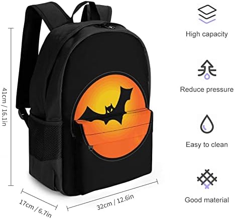 Halloween Bat Moon Travel Backpack Aesthetic College Bookbag clássico Daypacks Bolsa de trabalho para homens para homens mulheres