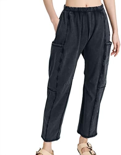 Calça de moletom de carga casual solta para mulheres elásticas confortáveis ​​calças de cor de alta cintura alta com zíper bolso preto