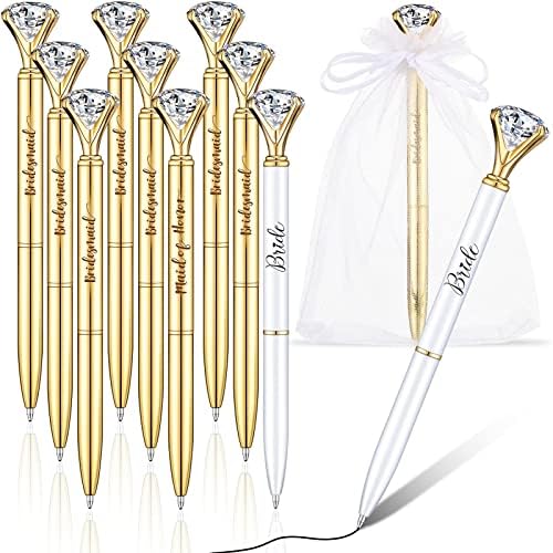 Canecas de 10 PCs de Pens de Bridal Canetas Bridesmaid Canetas Diamante com 10 Bolsas de Organza Pens de Cristal Metal Canetas Bling para festas de festa de casamento