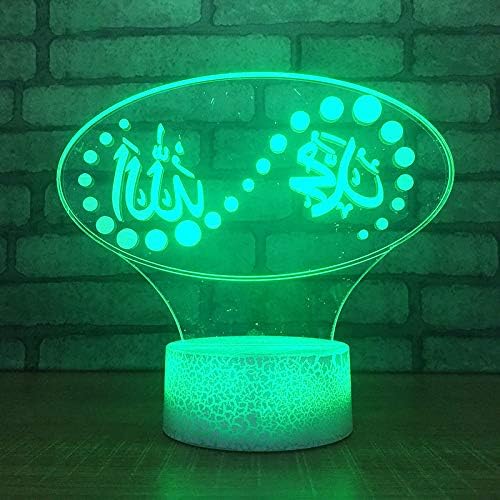 Jinnwell 3D Islâmico Muhammad Night Light Lâmpada Ilusão Night Luz 7 Alteração da cor Touch Touch Table Tound Tound Decoration Lâmpadas