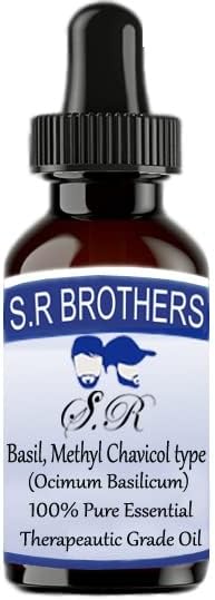 S.R Brothers Basil Methyl Chavicol Tipo Puro e Natural Teleapeatic Oil essencial com gotas de gotas 50ml