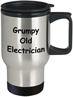 Engraçado de caneca de caneca de viagem de eletricista de eletricista para homens, mulheres, eletricista velho mal -humorado