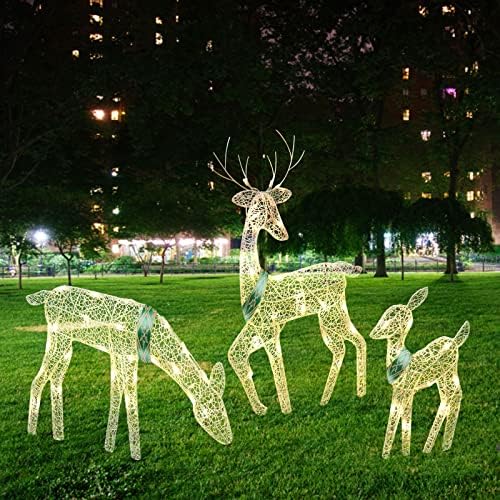 Conjunto Vefsu de 3 Led Led Doe Fawn Decoração de Natal iluminada ao ar livre Decorações de inverno de Natal ao ar livre