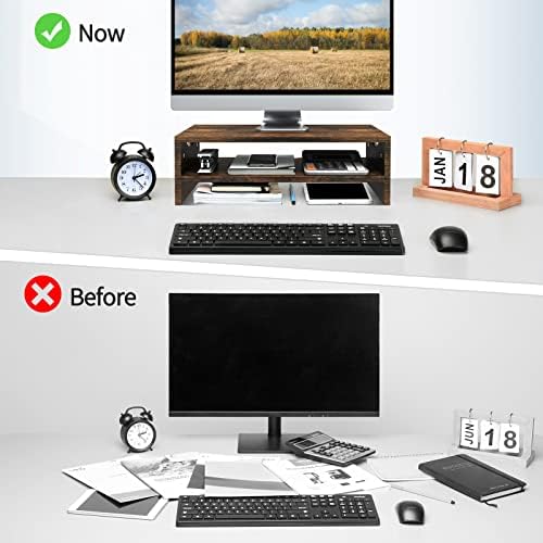 Zimilar Monitor Stand Riser, 2 camadas Riser de monitor de computador de laptop para tela de PC, iMac, mesa de madeira do monitor de tela de madeira Riser com organizador de armazenamento para o escritório em casa