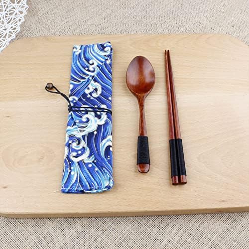 2 Pacote de talheres portáteis, kit de bolsa de mesa de mesa de estilo japonês reutilizável, bolsa de pano de viagem para faca