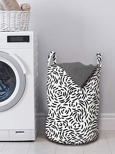 Bolsa de lavanderia preta e branca lunarável, composição minimalista de listras monocromáticas Padrão de pele do Tiger, cesta