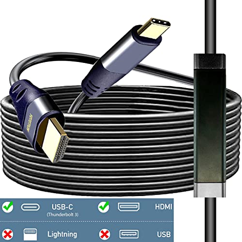 Cabo USB C a HDMI 50 pés com ic, 4k@60Hz tipo C para HDMI para MacBook Pro/Air, IMAC, Galaxy S20 S10 S9 S8, Surface, Dell, HP, MacBook Pro, MacBook Air, iPad Pro, PixelBook, XPS, Galáxia e mais