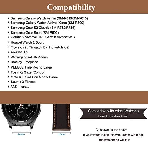 Ibazal 20mm Galáxia Relógio de 42 mm Banda de couro compatível com Samsung Galaxy Watch 5 40mm 44mm/5 Pro 45mm/4/4 Classic
