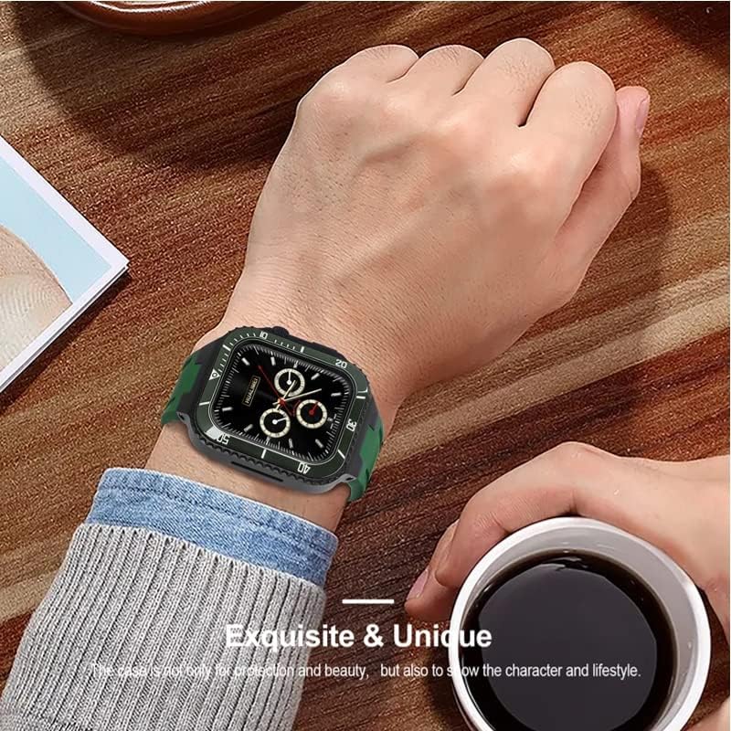 Kit de modificação Hepup Strap para Apple Watch Band 45mm 44mm Metal Case+Ceramics Bumper Mod Kit Tampa Iwatch 8 7 6 5 4 Se cinto de borracha