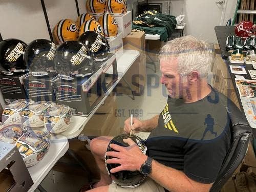 Brett Favre assinou o sul do Mississippi Golden Eagles Schutt Authentic NCAA Capacete - Capacetes Autografados da Faculdade