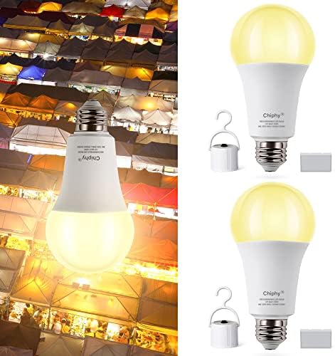 Chify LED de emergência recarregável Bulbo, E26 Luz de backup de emergência, 2-pacote, 3000K, 850lumens, 60W equivalente,