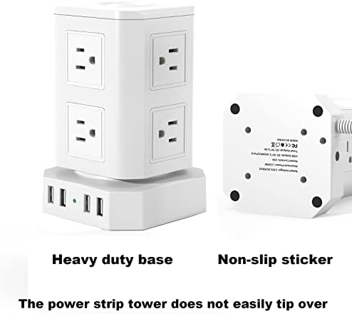 Surge Protector Power Strip Tower com portas USB, estação de carregamento de 6 pés cabo de extensão longa com várias saídas, 8 AC Multi Plug Outlet Extender 4USB Portas 1800J Proteção de sobrecarga para o escritório em casa