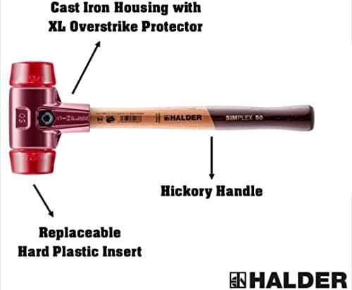 Halder EUA - Mallet simplex com inserções de plástico de acetato vermelho, 50mm
