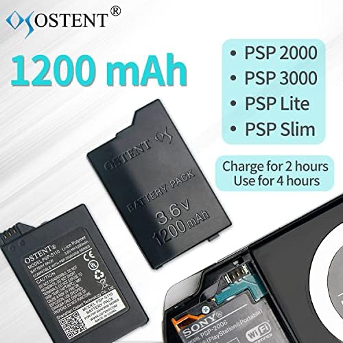 Ostent High Capacity Qualidade Real 1200mAh 3,6V Lítio Polímero de lítio Polímero de lítio Pacurquilizador recarregável Substituição de pacote para Sony PSP 2000/3000 PSP-S110 Console