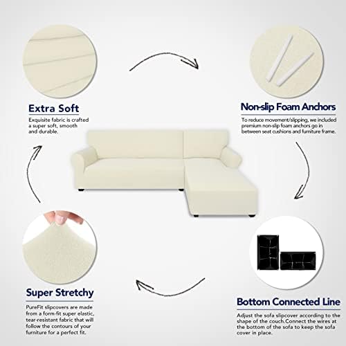 Purefit Super Stretch Sectional Couch Capas - 2 PCs Spandex não escorregador de sofá com fundo elástico para o sofá seccional da forma L, ótimo para crianças e animais de estimação