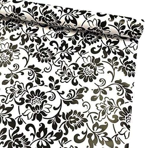 Yifely Black and White Furniture Protetive Paper para armários de gavetas Floral Shelf Liner Peel & Stick 17,7 polegadas