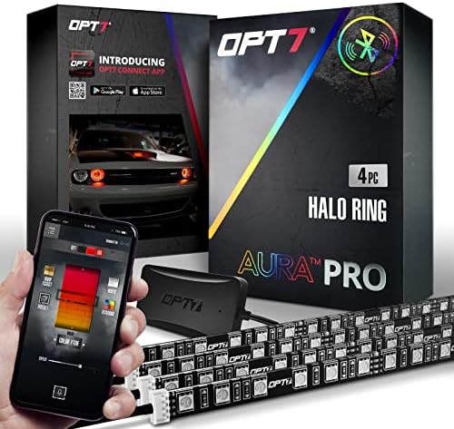Opt7 Aura Pro Halo Light DRL para 08-23 Dodge Challenger, Bluetooth RGB Full Color Spectrum Demon Eye, Angel Eye Kit, Instalação fácil, App ativado por iOS & Android