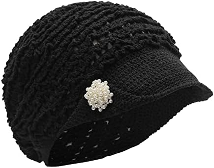 Zlyc Women Summer Summer Slouchy Crochet Hat Handmade Cutout Knit Skull Cap com viseira